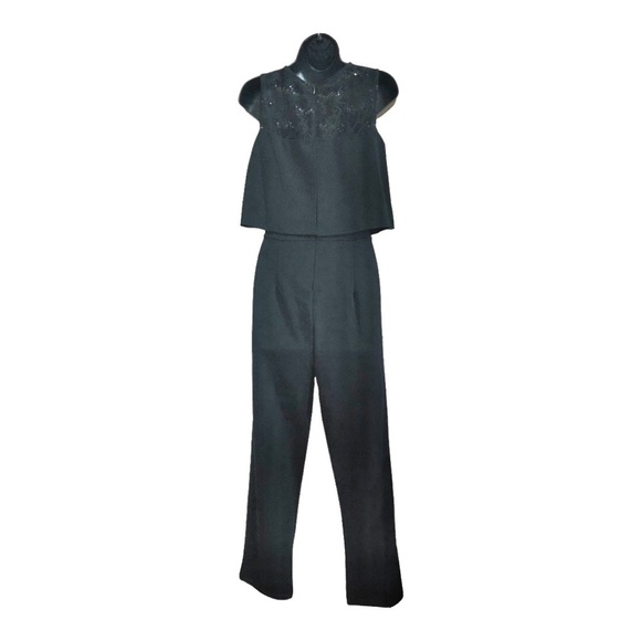Black lace sequin peplum overlay swing top sleeveless jumpsuit size 6 new - Picture 16 of 16
